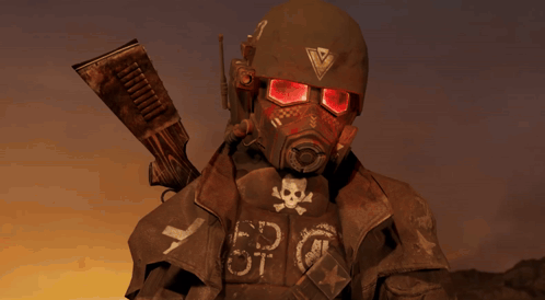 A Person Wearing A Gas Mask Has The Number 52 On Their Chest GIF