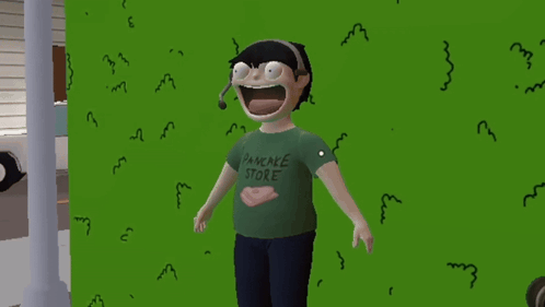 A Person Wearing A Green Shirt That Says Pancake Store GIF