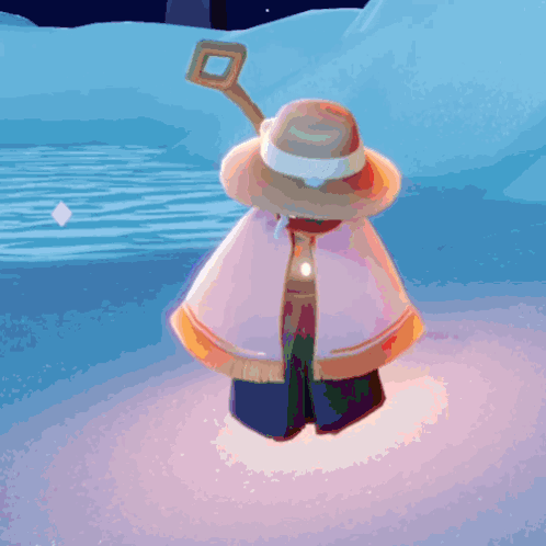A Person Wearing A Hat And Cape Is Standing In The Snow GIF