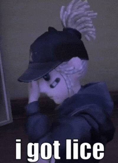 A Person Wearing A Hat Covering Their Face With Their Hands And The Words I Got Lice Below Them GIF