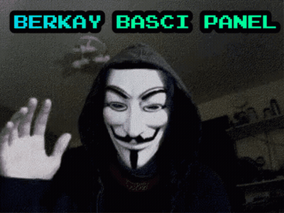 A Person Wearing A Hooded Anonymous Mask With The Words Berkay Basci Panel Behind Him GIF