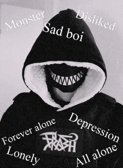 A Person Wearing A Hoodie That Says Monster Sad Boi Disliked Lonely Depression And All Alone GIF