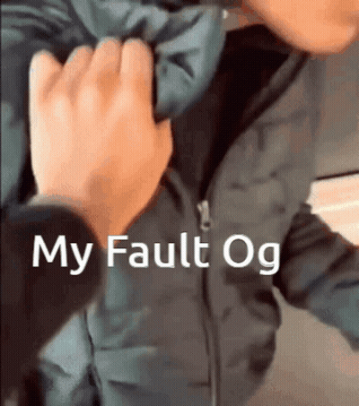 A Person Wearing A Jacket With The Words My Fault Og Written On The Bottom GIF