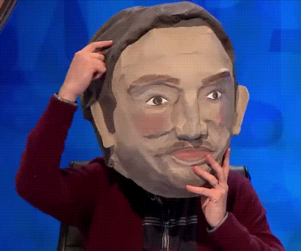 A Person Wearing A Mask Of A Man Scratching Their Head GIF