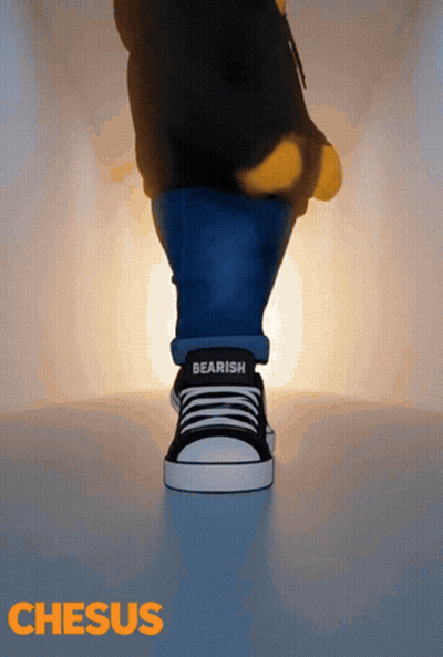 A Person Wearing A Pair Of Black And White Sneakers With The Word Bearish On The Side GIF