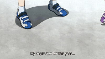 A Person Wearing A Pair Of Blue And White Shoes Says My Aspiration For This Year GIF