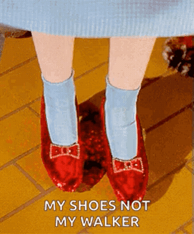 A Person Wearing A Pair Of Red Shoes With A Bow On Them And A Caption That Says `` My Shoes Not My Walker '' . GIF
