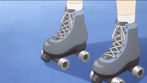 A Person Wearing A Pair Of Roller Skates On A Blue Floor GIF