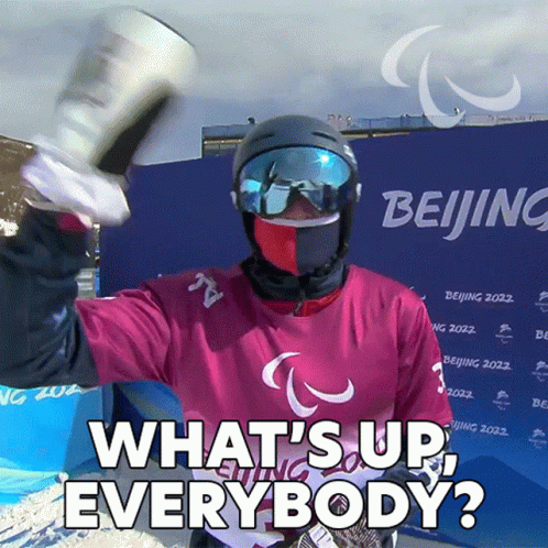 A Person Wearing A Purple Shirt That Says What 'S Up Everybody On It GIF
