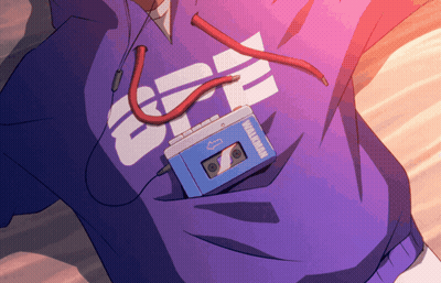 A Person Wearing A Purple Sweatshirt With The Word Walkman On It GIF