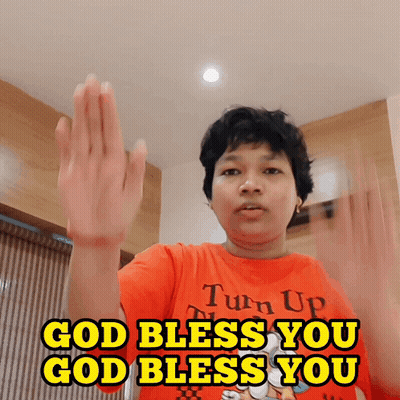 A Person Wearing A Red Shirt That Says Turn Up And Says God Bless You GIF
