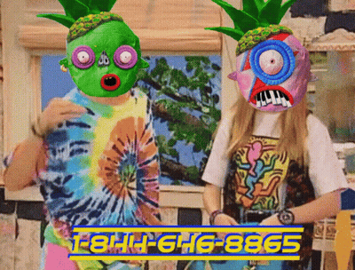 A Person Wearing A Tie Dye Shirt Has A Pineapple Mask On GIF