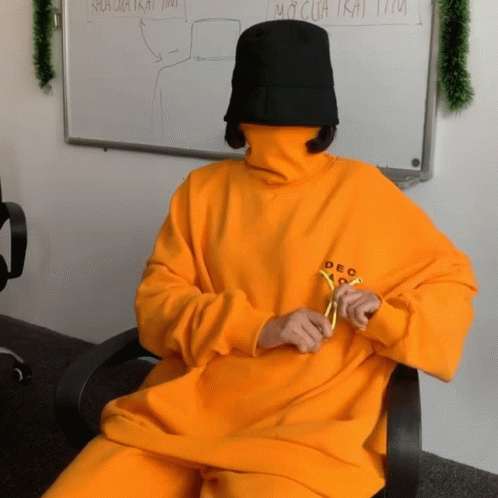 A Person Wearing A Yellow Sweater And A Black Hat With The Word Dlc On It GIF