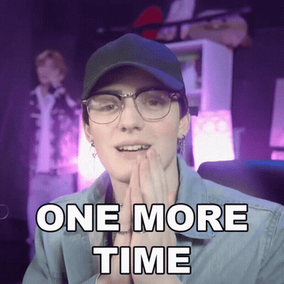 A Person Wearing Glasses And A Hat With The Words One More Time Above Them GIF