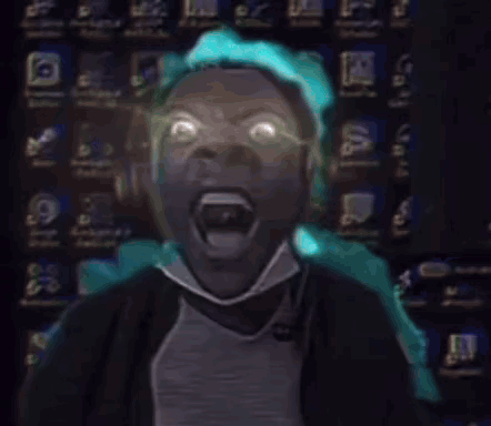 A Person Wearing Headphones And A Mask Is Screaming And Looking At The Camera . GIF