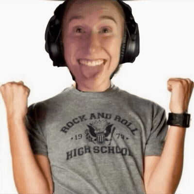 A Person Wearing Headphones And A Rock And Roll High School T-Shirt GIF