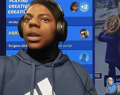 A Person Wearing Headphones Is Standing In Front Of A Blue Screen That Says Playing Creative Creative GIF