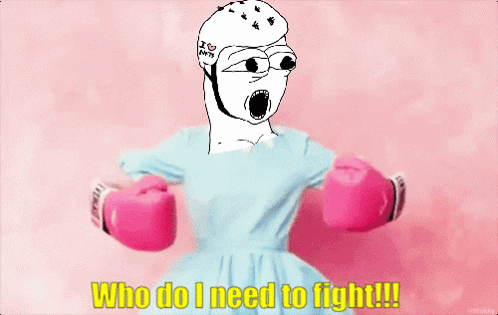 A Person Wearing Pink Everlast Boxing Gloves Against A Pink Background GIF