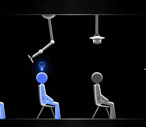 A Person With A Light Bulb On Their Head Sits Next To Another Person GIF