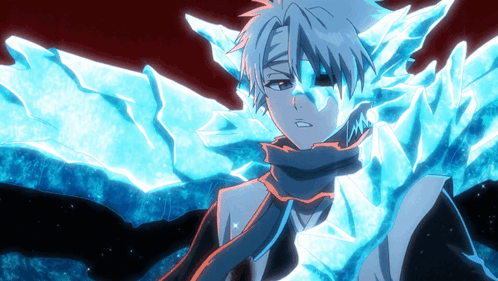 A Person With A Scarf Around Their Neck Is Surrounded By Blue Ice GIF
