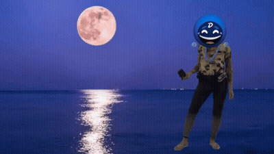 A Person With A Smiley Face On Their Head Is Standing In Front Of A Full Moon With The Words Just Hold And Dance Below T GIF