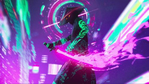 A Person With A Sword Is Surrounded By Glowing Lights GIF