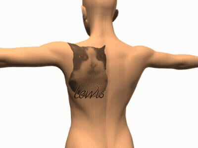 A Person With A Tattoo Of A Cat And The Name Lewis GIF