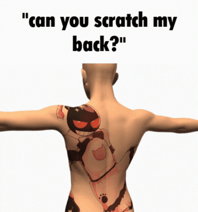 A Person With A Tattoo On Their Back Asking If They Can Scratch Their Back GIF