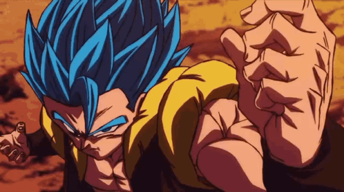 A Person With Blue Hair And A Yellow Jacket GIF