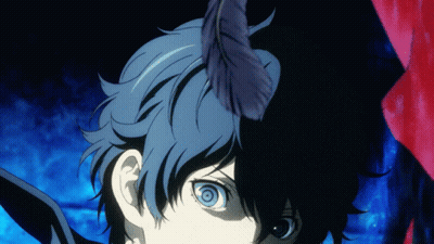 A Person With Blue Hair Has A Feather On Their Head GIF
