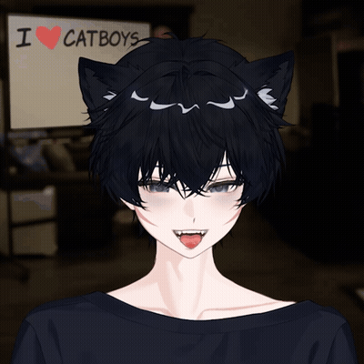 A Person With Cat Ears Is Standing In Front Of A Sign That Says I Heart Catboys GIF