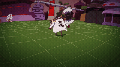 A Person With Chinese Writing On Their Back Holding A Large Axe GIF
