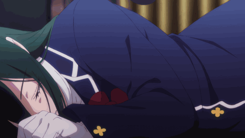 A Person With Green Hair And White Gloves Has A Yellow Cross On Their Sleeve GIF