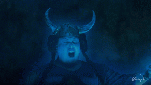 A Person With Horns On Their Head Is Screaming In A Disney Plus Ad GIF