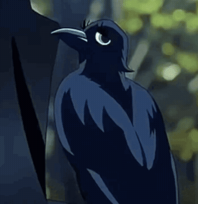 A Person With Long Blue Hair And A Sword Is Walking Down A Path . GIF