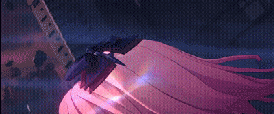 A Person With Long Pink Hair Is Holding A Sword In Their Hand . GIF