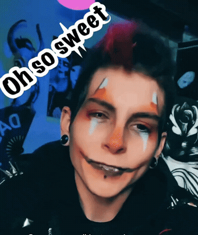 A Person With Makeup On Their Face And The Words Oh So Sweet On Top GIF
