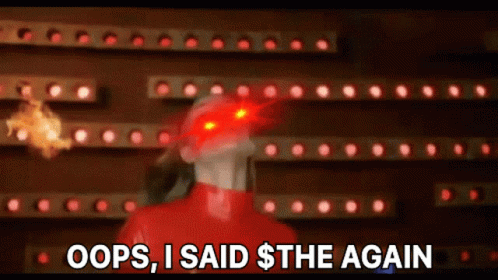 A Person With Red Eyes Says Oops I Said The Again GIF