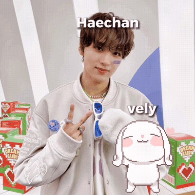 A Person With The Name Haechan Next To A Picture Of A Bunny GIF