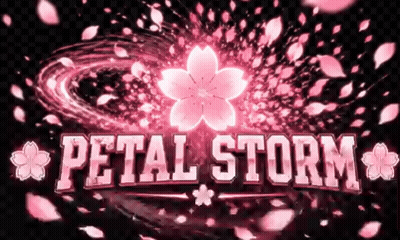 A Petal Storm Logo With A Cherry Blossom In The Background GIF
