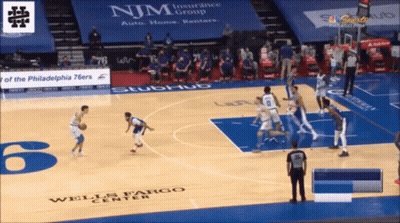 A Philadelphia 76Ers Basketball Game Is Being Played At The Wells Fargo Center GIF
