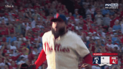 A Philadelphia Phillies Pitcher Throws A Pitch During A Game GIF
