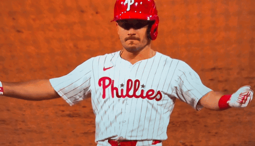 A Phillies Baseball Player Stands On The Field GIF