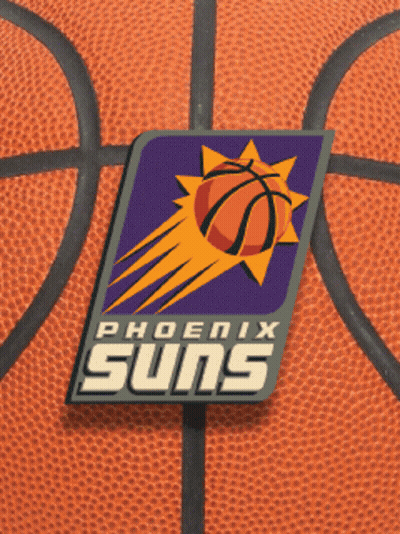 A Phoenix Suns Basketball With A Logo On It GIF