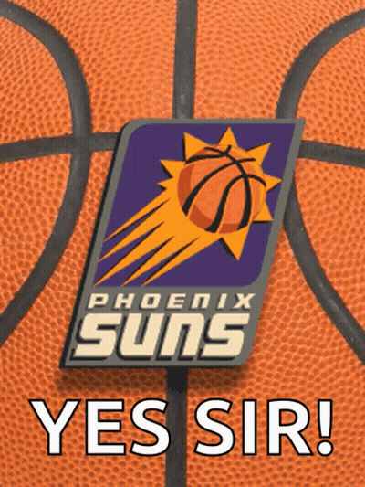 A Phoenix Suns Logo On A Basketball With The Words Yes Sir Below It GIF