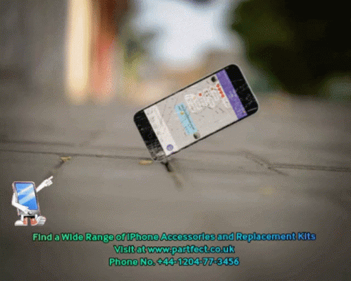 A Phone Is Laying On The Ground With The Words Find A Wide Range Of Iphone Accessories And Replacement Kits Written Belo GIF