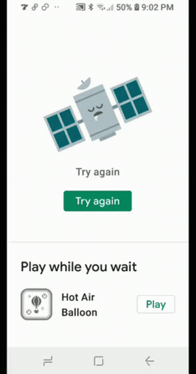 A Phone Screen Shows A Satellite And Says Try Again GIF