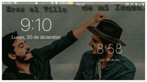A Phone Screen Shows Two Men Laughing And Says Eres El Villa De Mi Isaza GIF