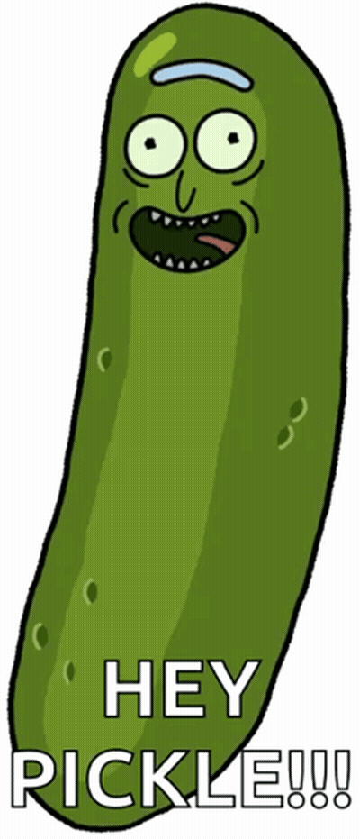 A Pickle From Rick And Morty With The Words Hey Pickle Written On It GIF