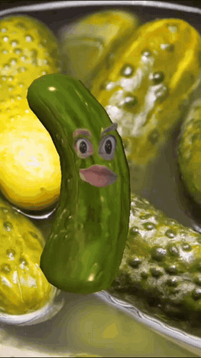 A Pickle With A Face On It Is Surrounded By Pickles GIF